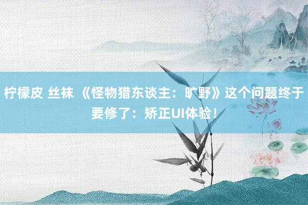 柠檬皮 丝袜 《怪物猎东谈主：旷野》这个问题终于要修了：矫正UI体验！