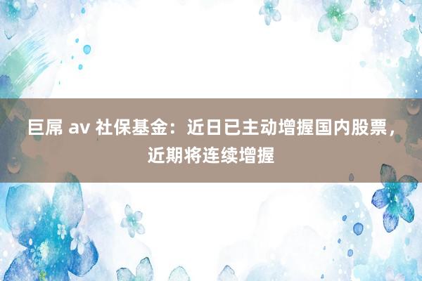巨屌 av 社保基金：近日已主动增握国内股票，近期将连续增握