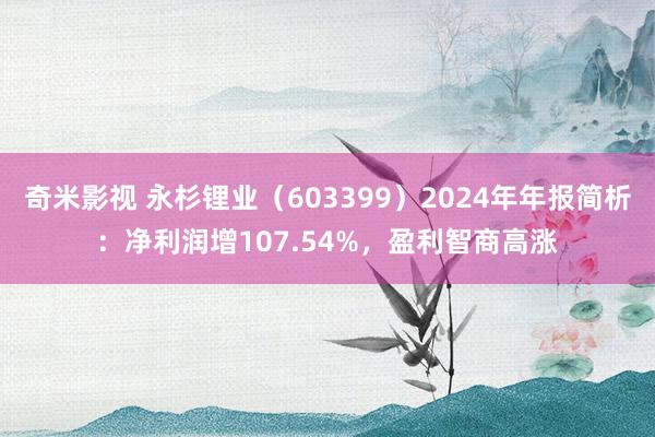 奇米影视 永杉锂业（603399）2024年年报简析：净利润增107.54%，盈利智商高涨