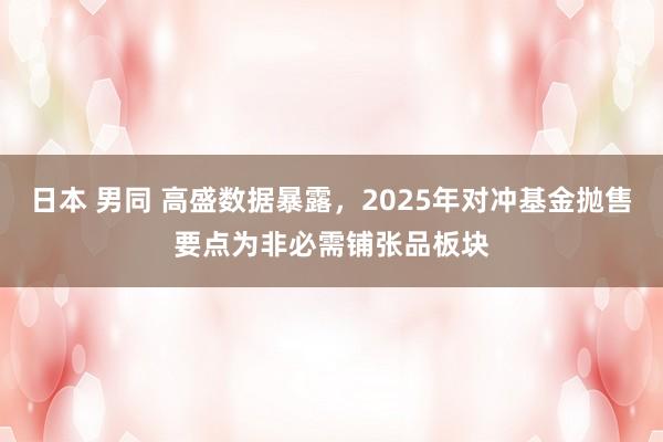 日本 男同 高盛数据暴露，2025年对冲基金抛售要点为非必需铺张品板块
